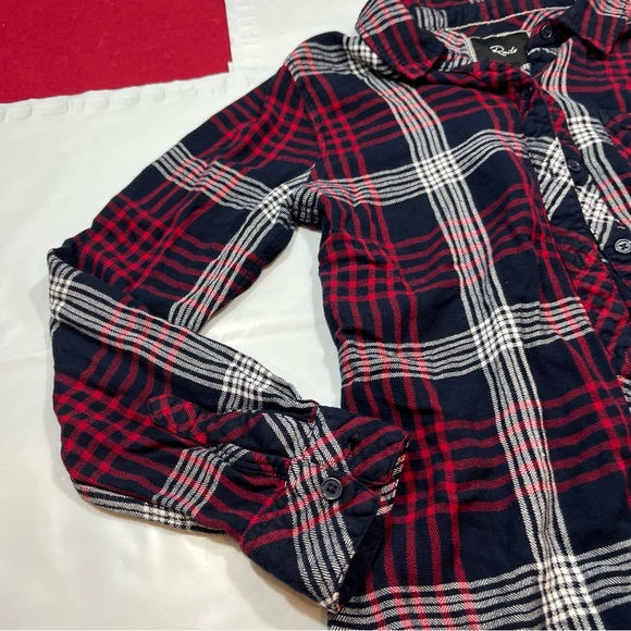 Rails RED BLUE White PLAID button up SHIRT Womens Long Sleeved collared RAYON S - Picture 14 of 15